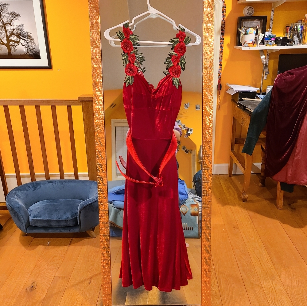 COLLECTIF ROSE RED VELVET DRESS